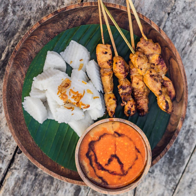 Sate & Lontong - Chicken Satay with Rice Cakes & Peanut Sauce image