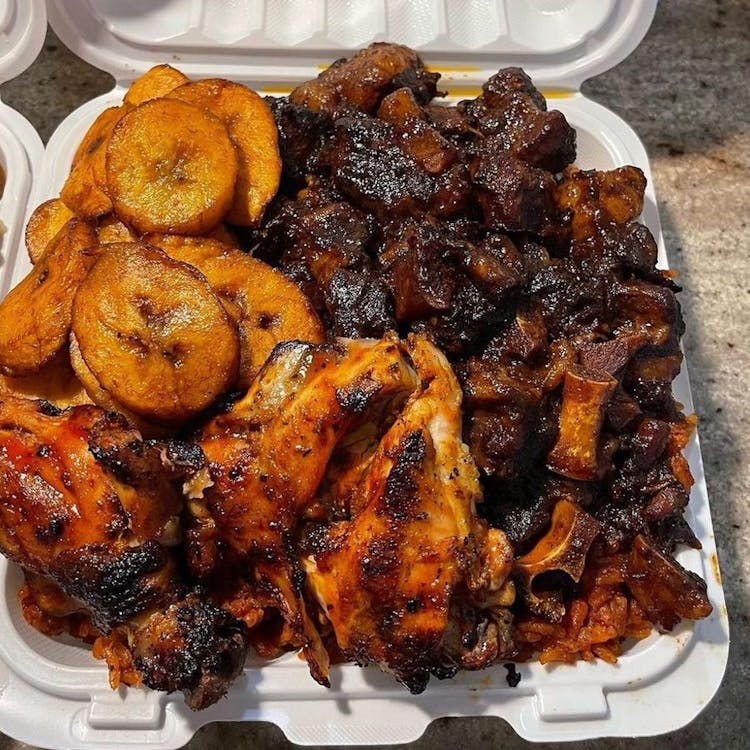 Jollof Rice, Oxtail, Suya Chicken, Plantain and Coleslaw  image