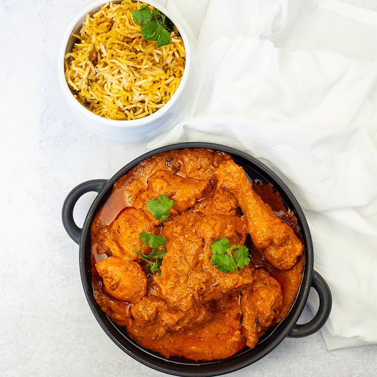 Hyderabadi Laal Chicken with Biryani Rice image