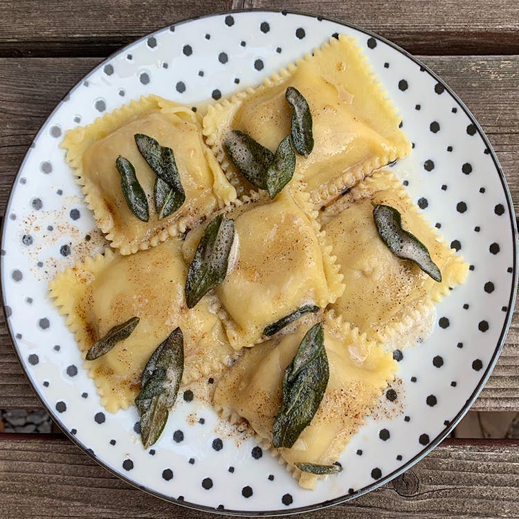 Butternut Squash And Cheese Ravioli In Sage Brown Butter Sauce  image