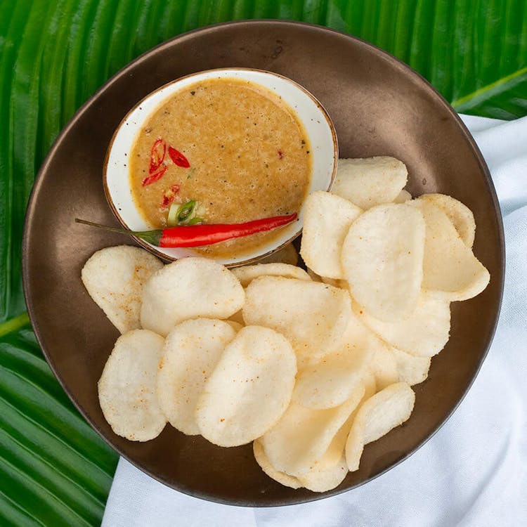 Kerupuk (Indonesian Shrimp Crackers) with Dipping Sauce image