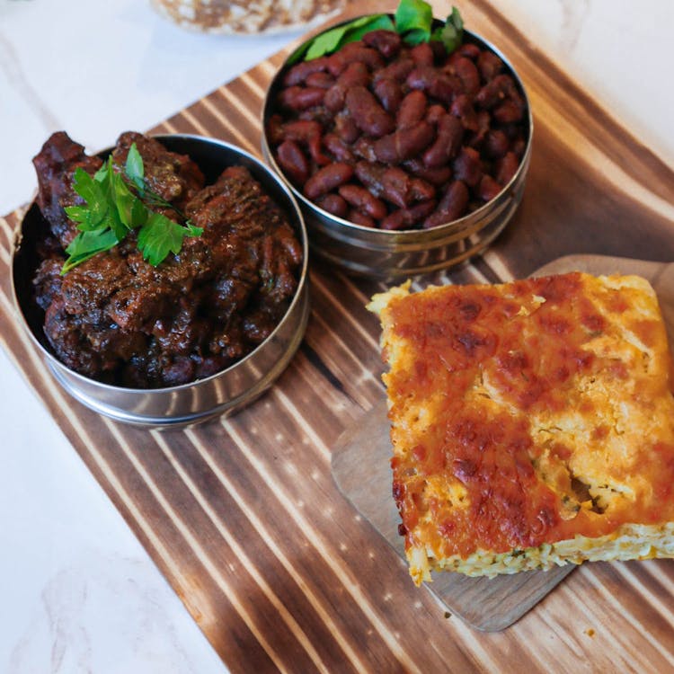 Macaroni Pie, Red Beans and Stew Chicken  image