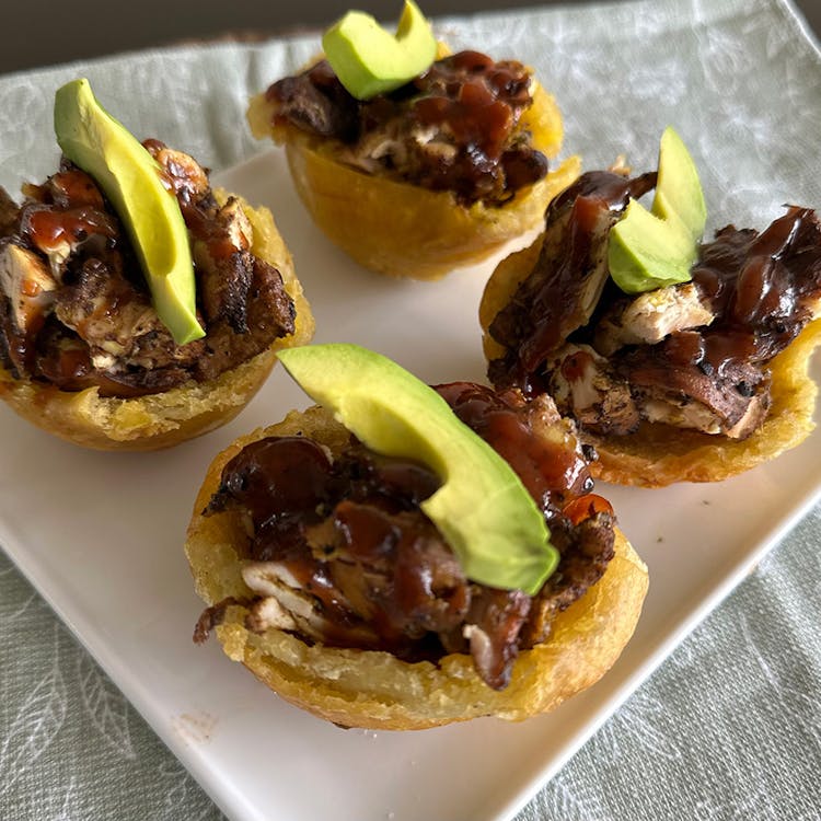 Plantain Cups stuffed with Jerked Boneless Chicken Thighs - 4 pcs. image