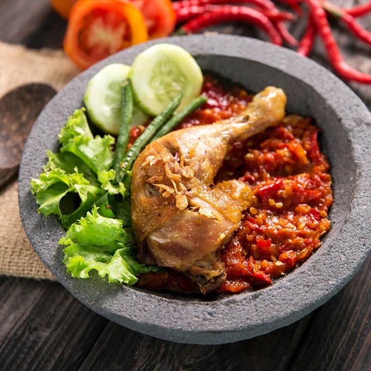 Javanese Ayam Penyet - Air-Fried Chicken Smothered in Sambal image
