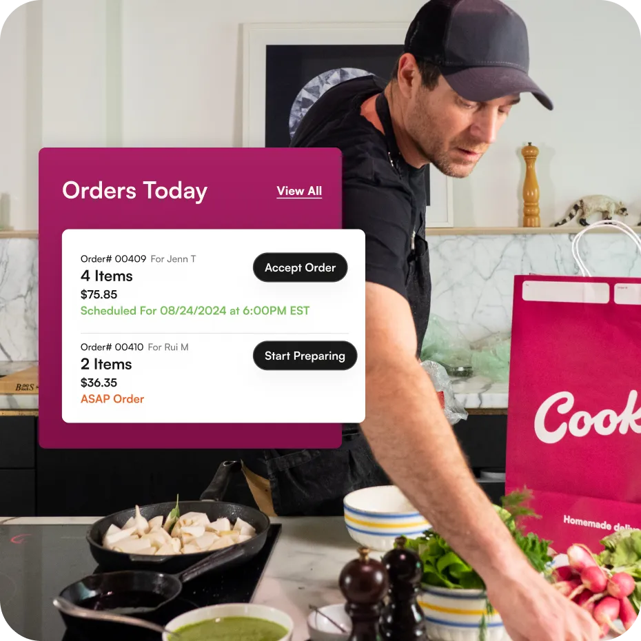 Cook working with orders overlaid